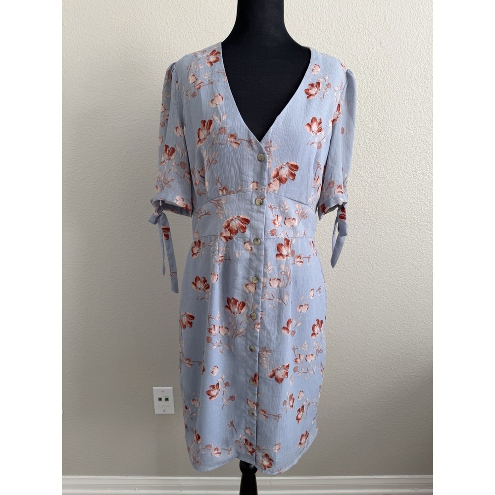 June & Hudson Large Romantic Floral Midi Dress Cottagecore Button Front Tea